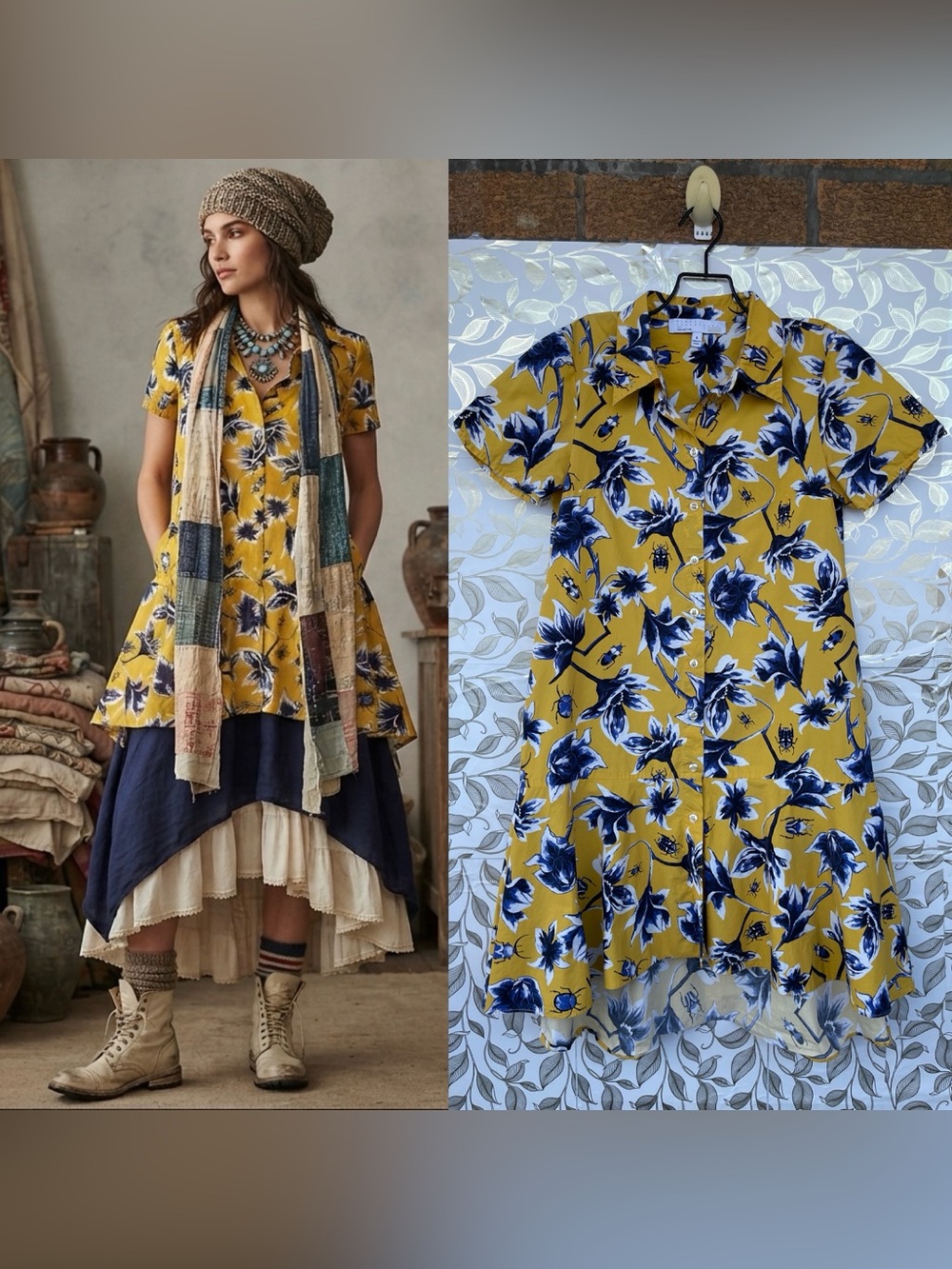 Osman Yousefzada Floral Beetle Print Shirt Dress 100% Cotton Size 6